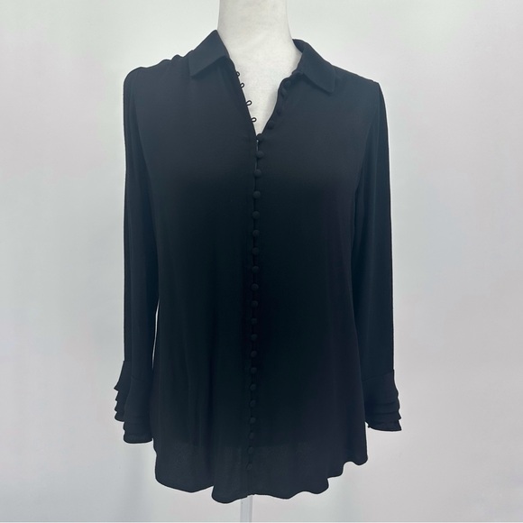 Soft Surroundings Button Down Poet Blouse Ruffle Cuffs Black Size PXS - Picture 4 of 12
